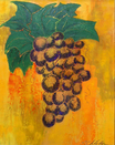 Oil painting, still life, grapes, grappa, contemporary, modern art, yellow, purple, Richard Nielsen