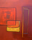Oil painting, red, black, modern, art, abstract, yellow, sunset, Richard Nielsen,