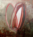 Oil painting, green, red, circles, modern, art, abstract, Richard Nielsen, swirling, white,