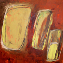 Oil painting, green,orange,black, modern, art, abstract, Richard Nielsen, orbs, squares