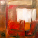 Oil painting, red, blue, brown, modern, art, abstract, window,  Richard Nielsen, original,chair