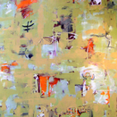 Oil painting, green,orange,black, modern, art, abstract, Richard Nielsen, graffiti,