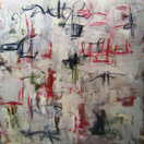 Oil painting, black, white, modern, art, abstract, graffiti, red, Richard Nielsen,