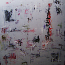 Oil painting, white, grey, modern, art, abstract, graffiti, black, red,  Richard Nielsen,