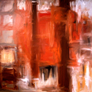 Oil painting, red,grey, white, blue, modern, art, abstract, trees, sunset, Richard Nielsen,