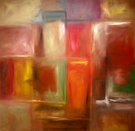 Oil painting, red,yellow,colorful,squares,windows, modern, art, abstract, Richard Nielsen,