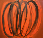 Oil painting, black, orange, modern, art, abstract, spirals, Richard Nielsen, circles,