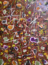 Oil painting, brown, white, modern, art, abstract, Richard Nielsen, confetti, circles, graffiti